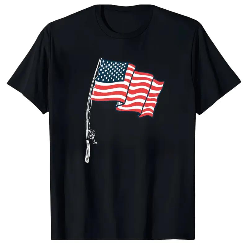 Patriotic American Fishing Flag 100 Cotton Unisex Classic Allseason Comfort Breathable Tee