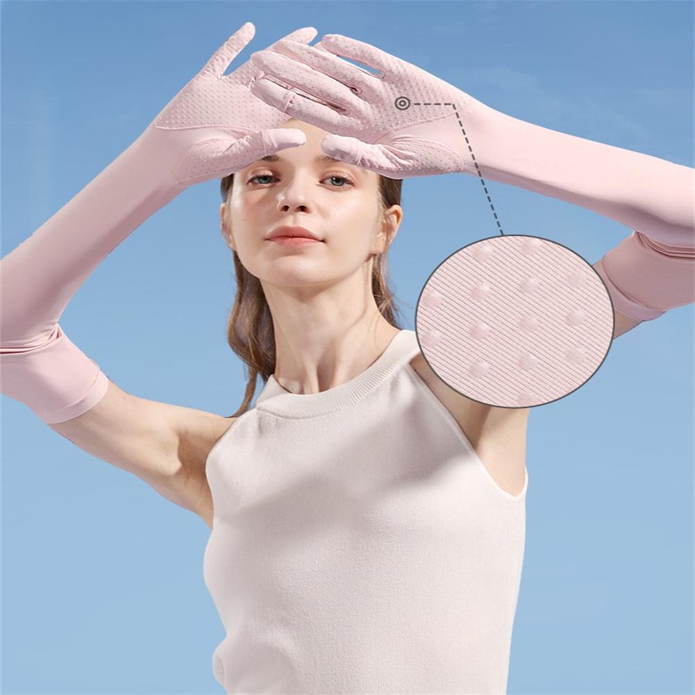 1 Pair Sunscreen  Gloves Summer Ice Silk Outdoor Cycling Non-slip Breathable Long Sunshade Sleeves