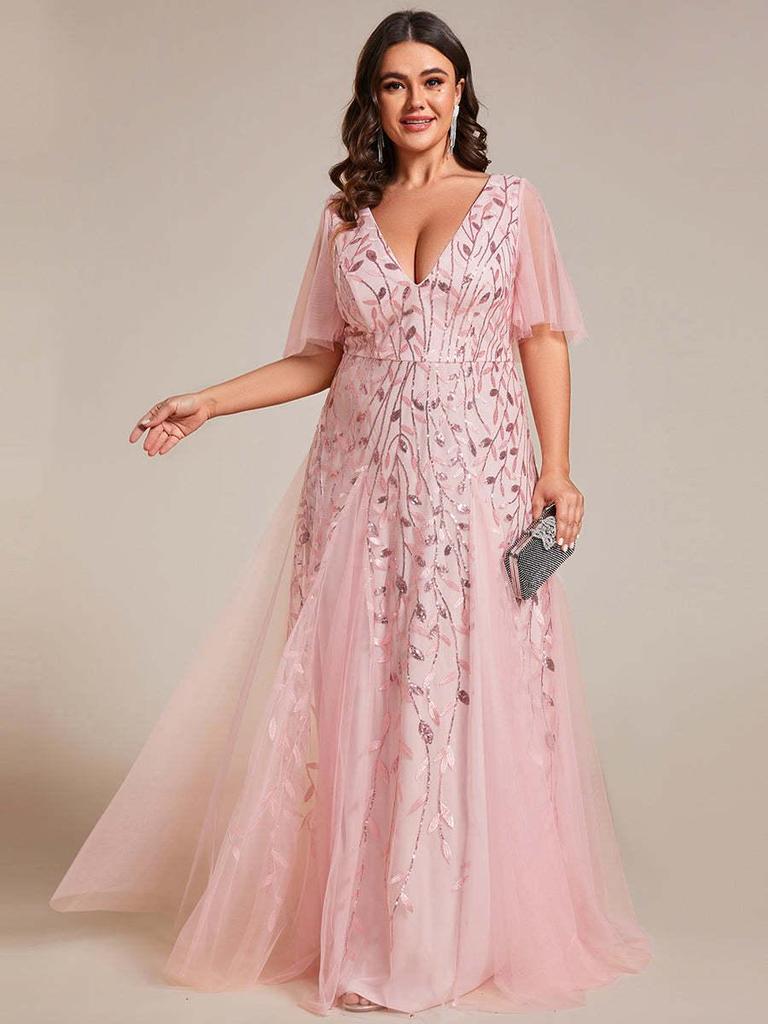 2026 Summer European & American V-neck Patchwork Mesh Evening Gowns for Banquets & Performances