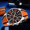 Men's Big Face Analog Chronograph Watch Orange Silicone Waterproof Casual Sports
