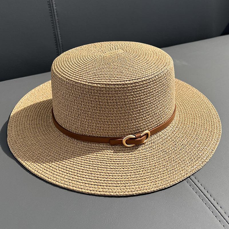 Flat top sunshade straw hat women's straw hat casual wind summer sun protection seaside vacation photo beach hat