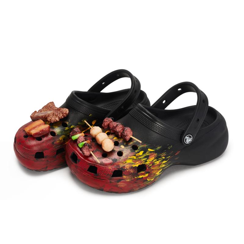 Crocs Classic Platform Clog 811 Bonfire Special Shoe Box Personalised Trend Gift Box Hole Shoes Women's Black, Red and Yellow