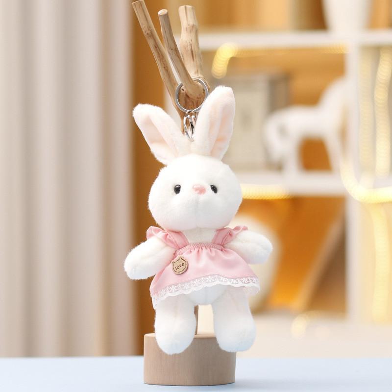 

Hoodie Bunny Plush Toy Keychain Stuffed Doll Backpack Pendant Decoration Gift Pink Dress