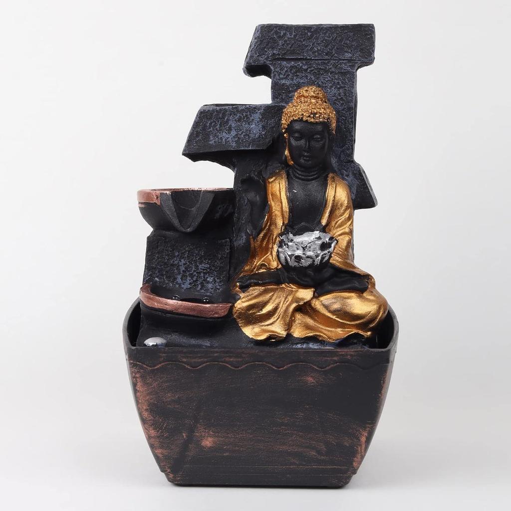 3 Step Buddha Fountain Indoor Home Decor Polyresin Indoor/Outdoor Water Fountains with LED Lights, Home Decor, Decoration