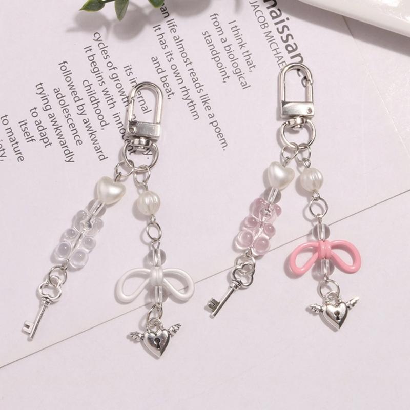 Niedlicher Herzschloss Bär Perlenanhänger Handyband Lanyard Tasche Schlüsselanhänger Rucksackanhänger Autoschlüssel Dekoration Kette