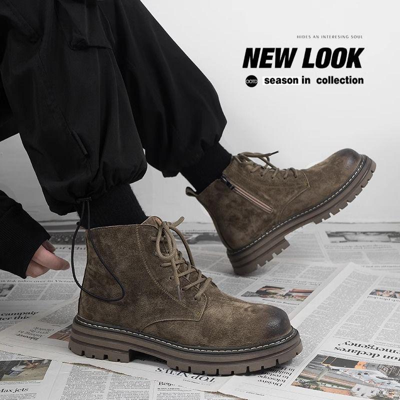 2024 Herren Low-Top und Mid-Top Martin Stiefel: Plateausneaker, Höhenverstärkend, Wüstengelb