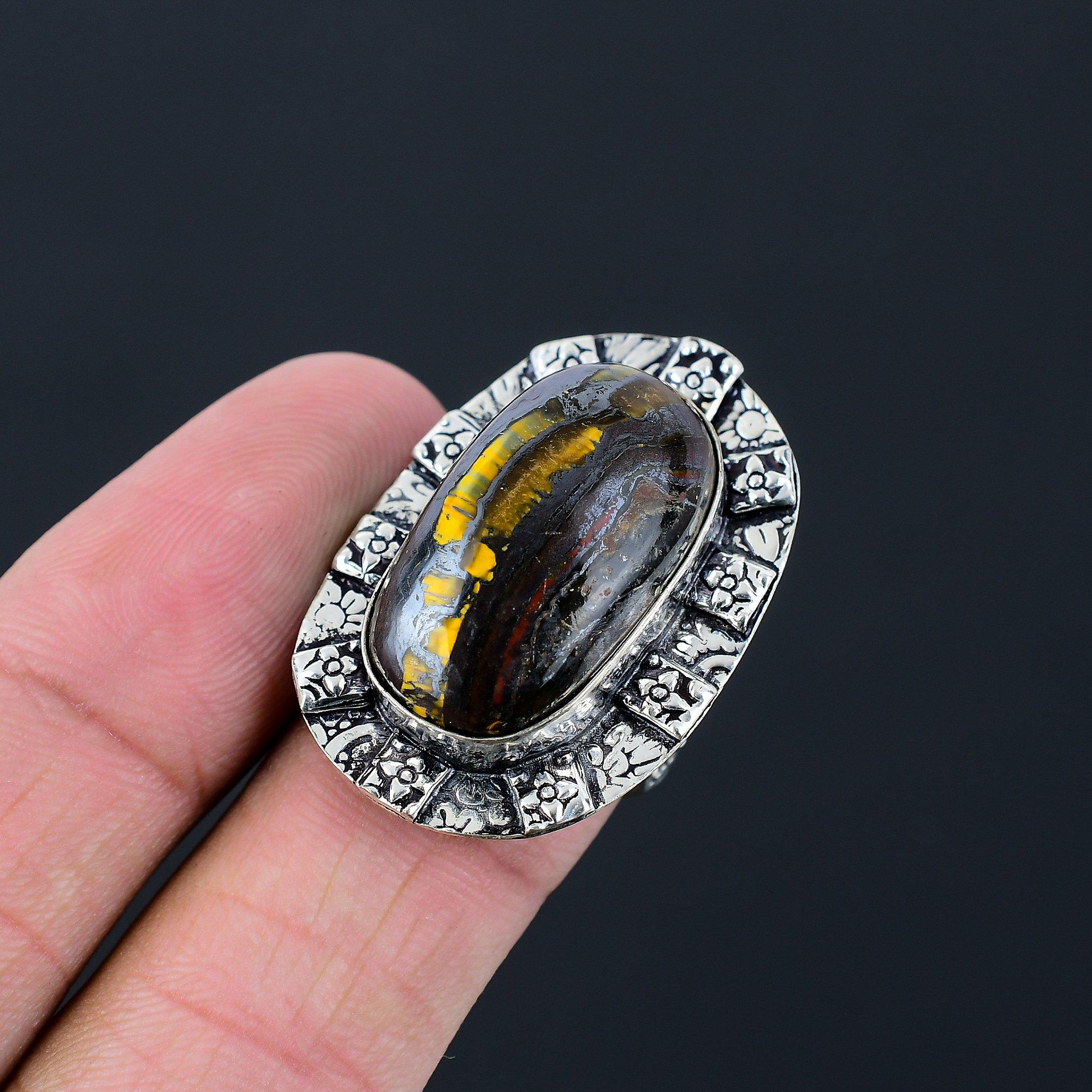 Natural Iron Iron Tiger Eye Gemstone Promise Ring Size 7.5 925 Silver For Women 7.5
