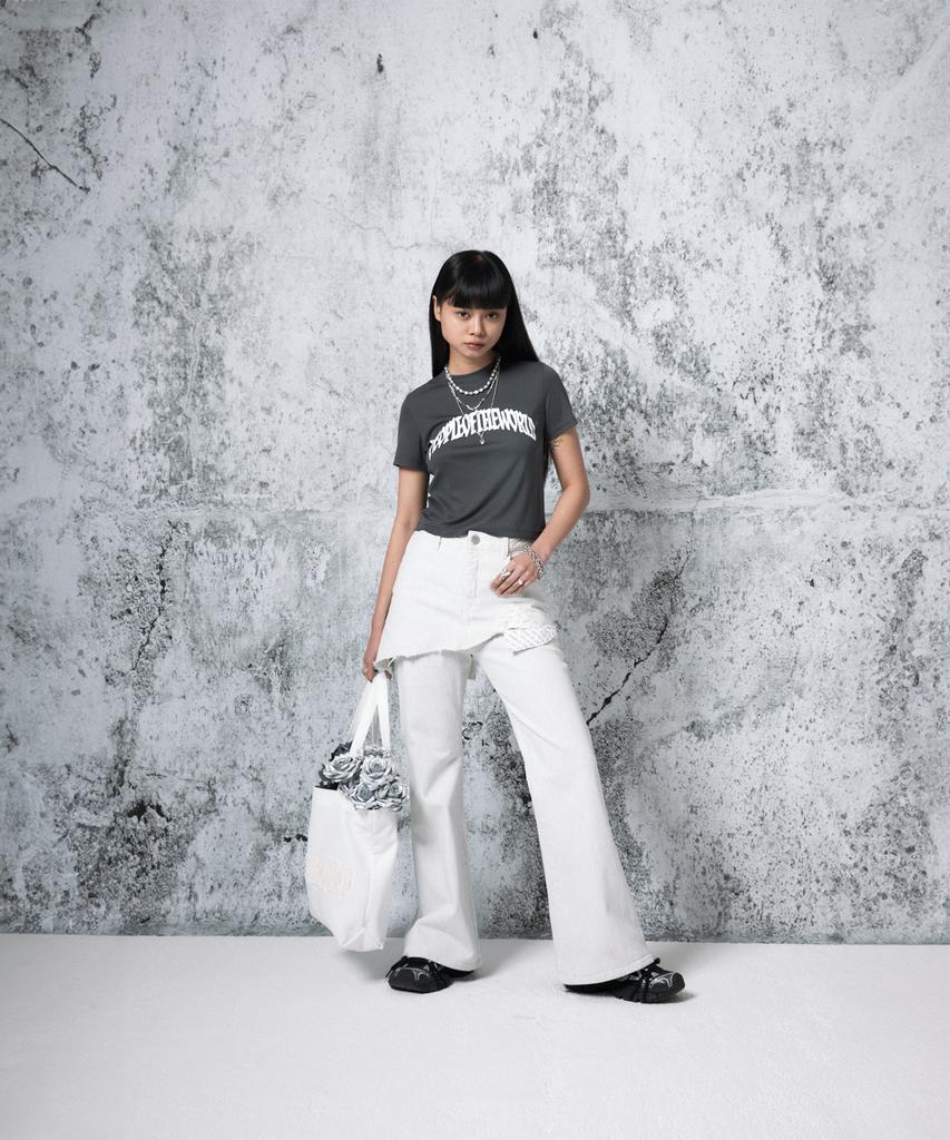 Pipeulobeudeowoldeu Herringbone Damaged Cut Skirt Pants_Wh