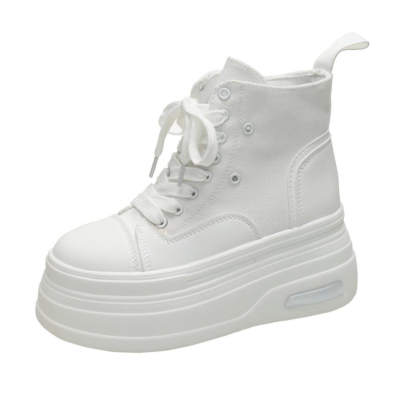 Fashion 8CM Autumn Spring Boots Women High Platform Sneakers Height Increasing Ankle Boots Thick Sole ZIP Breathable Canvas Women shoes