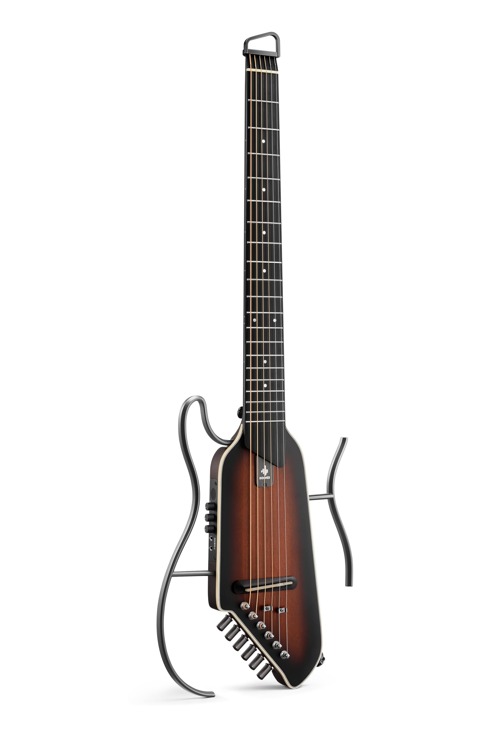 Donner Evo2 Travel Guitar Detachable Headphone Suitable for Apartment Nighttime Sunburst Finish HUSH-I - Silent, Headless, Beginner-Friendly, Built-in