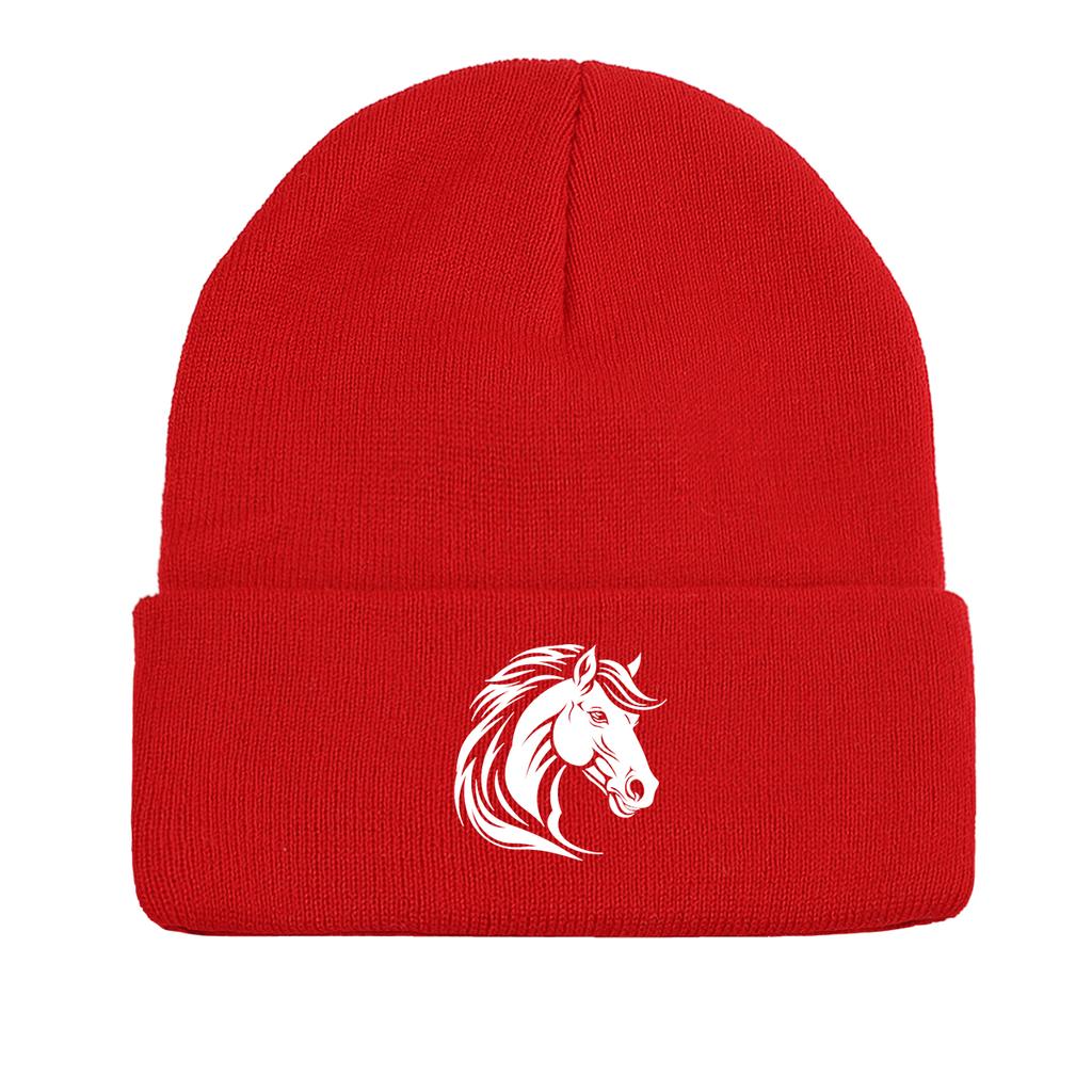 White Horse Print Winter Hats Unisex Warm Knitted Cap Beanie Hat For Woman Cuff Trendy Knit Hat Beanie Perfect For Urban Style