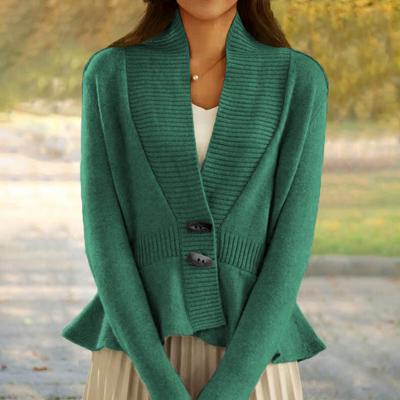 Tooxika Neue einfarbige Retro-Strickjacke für Damen mit V-Ausschnitt und gerüschtem Saum