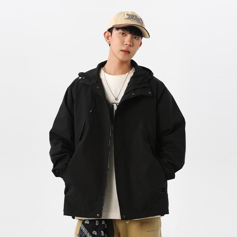Spring and Autumn New Jacket Men's Hooded Versatile Casual Loose Jacket Solid Color Hooded Teen Jacket for Men