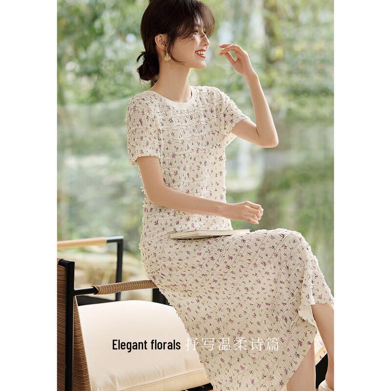 XWI French Style Floral Knit Midi Dress M