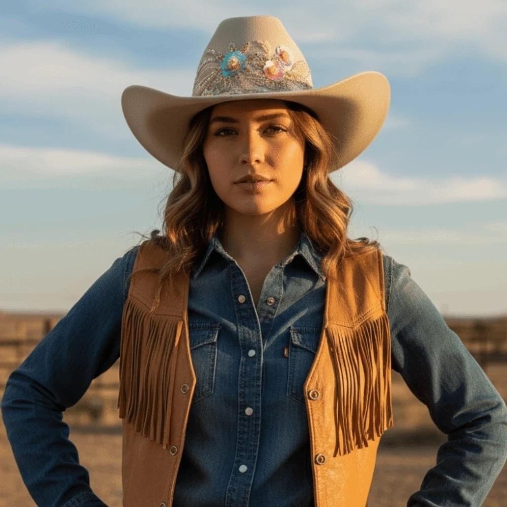 Coole western-cowboy-kappe mit breiter krempe, wollig, mit pailletten, sonnenschutz, ritterhut, leichter ethnischer stil, cowgirl-visierkappe, sommer