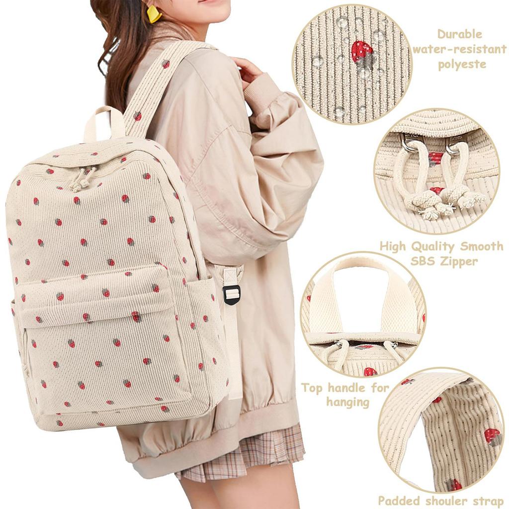 3 Pieces Corduroy Backpack Set – Lightweight Korean-Style School Bag with Tote & Wallet for Girls