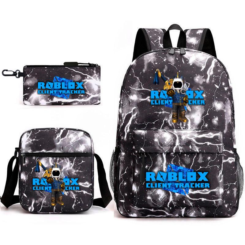 Mochila escolar de grande capacidade com alça de ombro; conjunto de estojo de lápis de três peças para estudante
