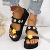 Fashion Women' S Flowers Pearl Decor Toe-Clip Slippers Lightweight Wedge Comfortable Female Slipper Beach Non-Slip Platform Slides Mujer