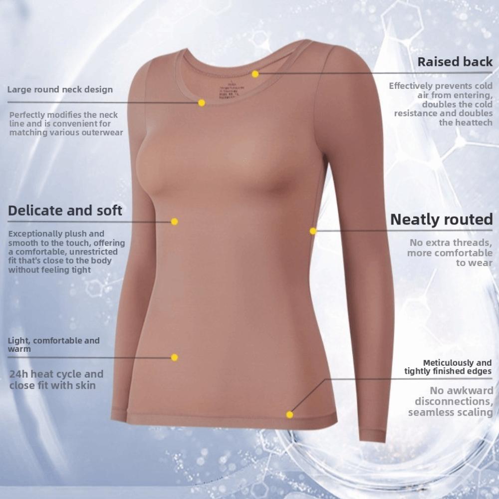 Ultra Thin Women Thermal Clothes Round Neck Invisible Thermal Underwear Lingerie Tops and Pants Set Warmth Long Pants Lady