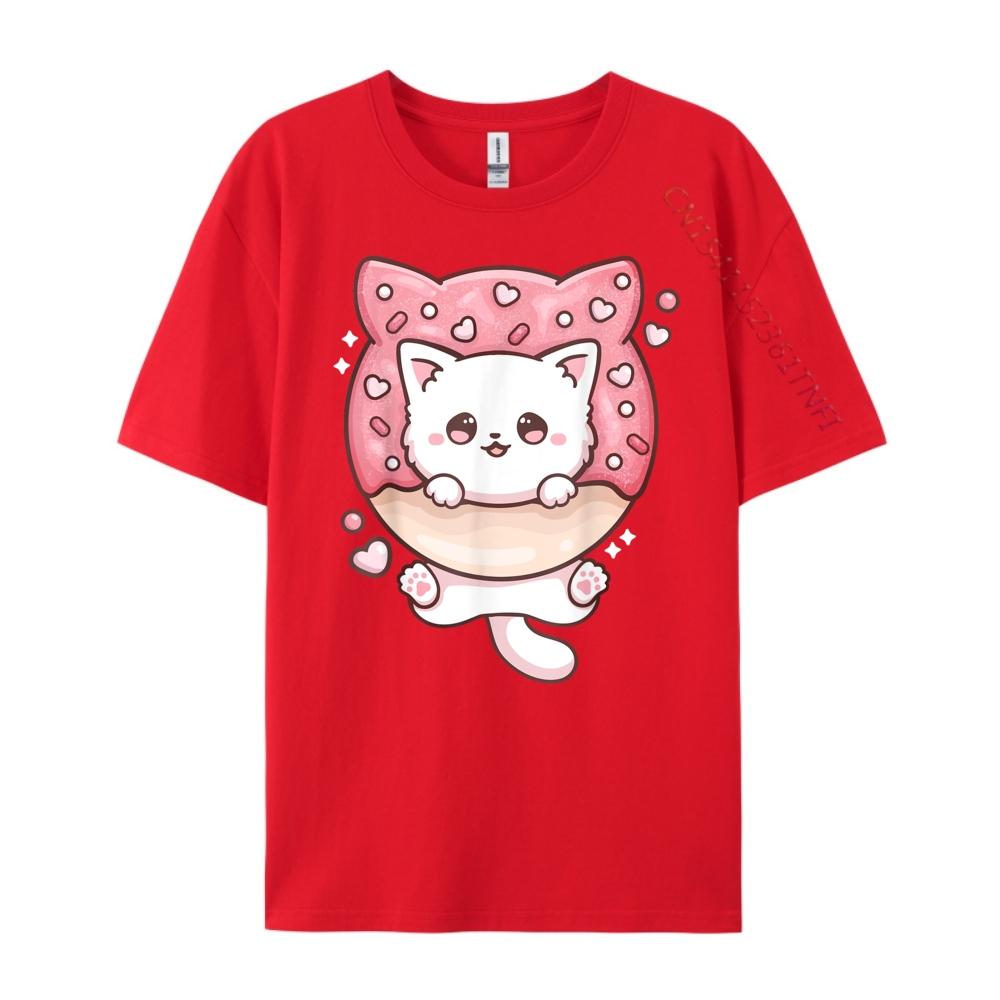 Kawaii Cat Donut Anime Lover Otaku Black Graphic T Shirts Oversized T Shirt Mens Tshirts Large Size Loose