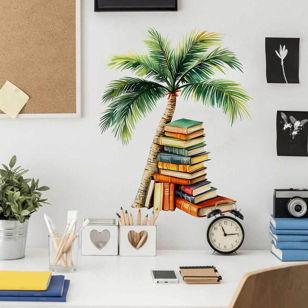 Painted Coconut Tree Books Bedroom Study Home Background Beautification Decorative Wall Stickers