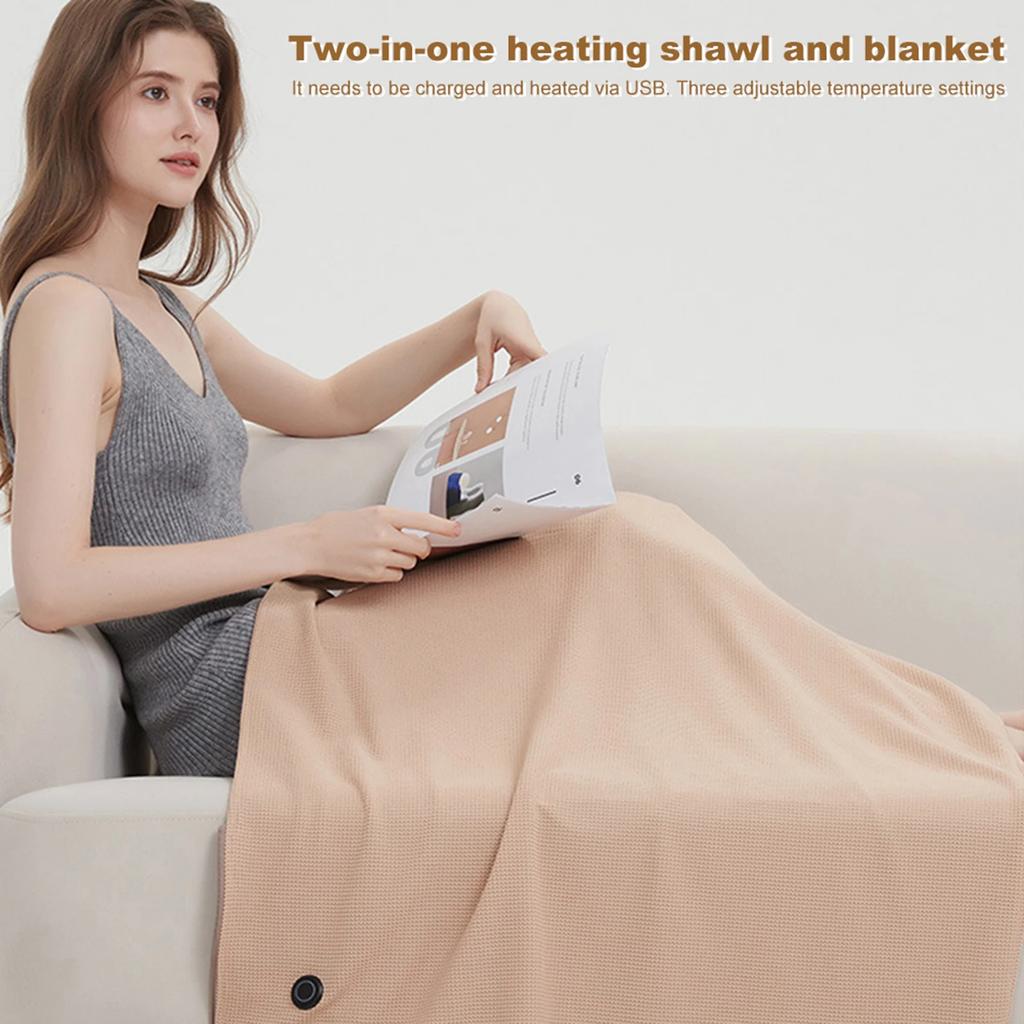 Corded Heated Blanket USB Powered Soft Zipper Shawl Wrap 3 Temperature Adjustment Warm Heating Scarf for Indoor Outdoor