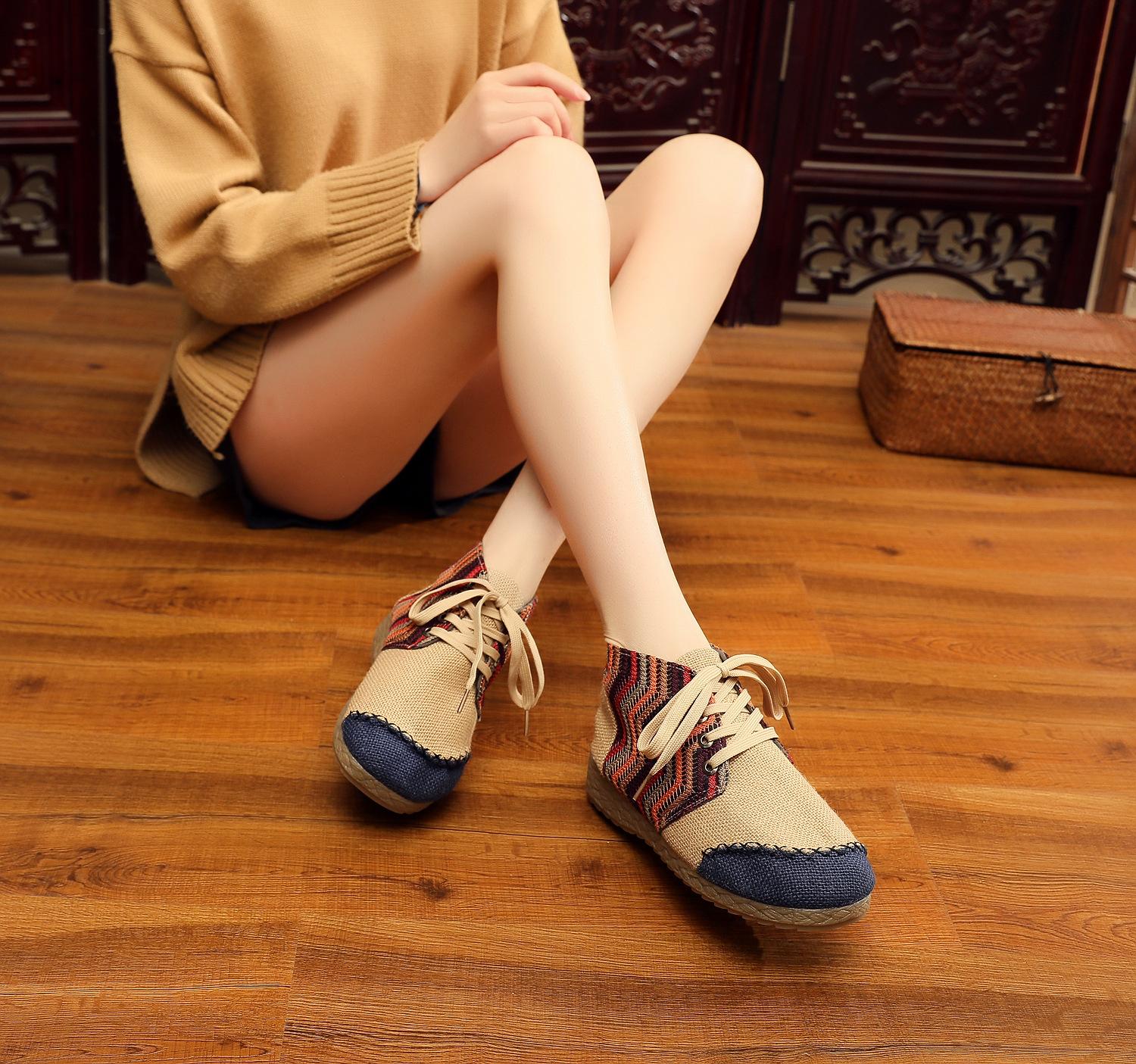 Featured Martin boots handmade linen embroidered shoes round head batik patchwork embroidered women s cloth shoes 35