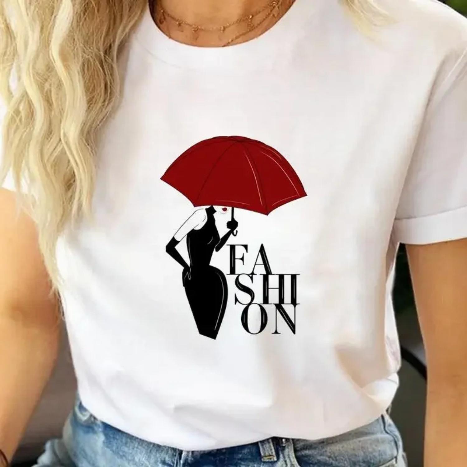 

Fashionable Watercolor Cartoon Letter Women s T-shirt Short Sleeves Crew Neck Graphical Top European And American Cross-border W XXXXXL білий