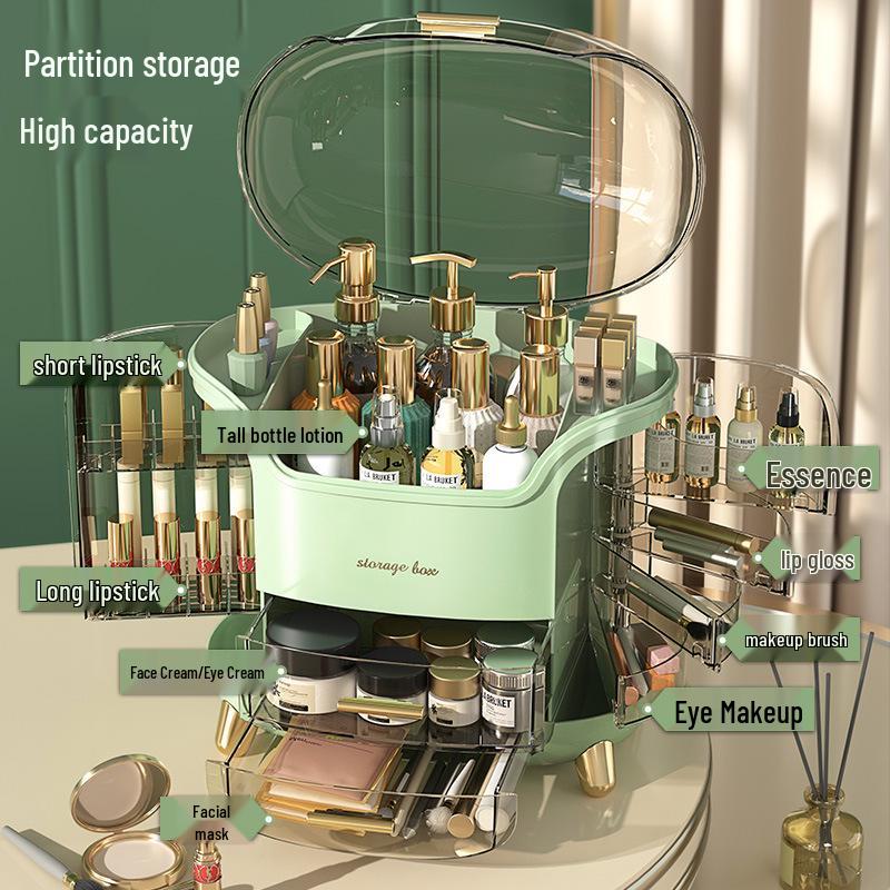 Elegant Dustproof Cosmetic Organizer – High-Capacity Skincare Storage with Light Luxury Design
