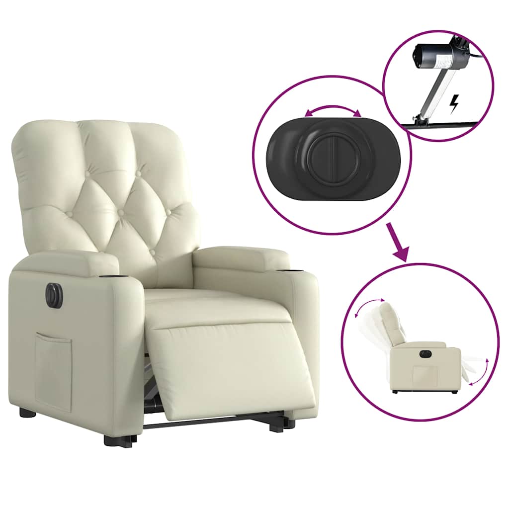 Electric Recliner Chair with Rising Function Cream Faux Leather