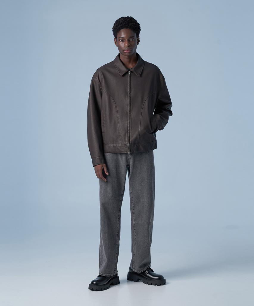Sperone Oversized Curved Blouson Jacket (Brown)