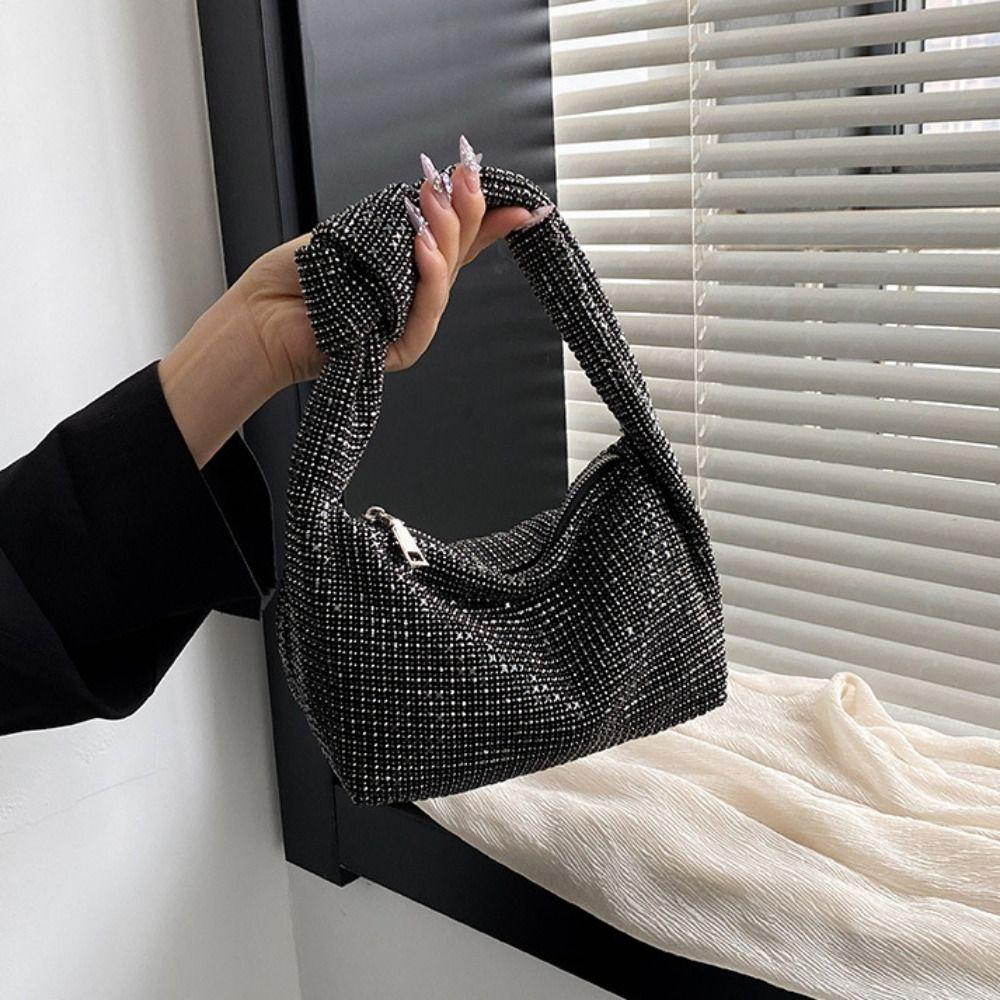 Shiny Full Rhinestones Dinner Bag Crystal Glitter Rhinestone Evening Bag Large Capacity Luxury Rhinestone Banquet Bag Party