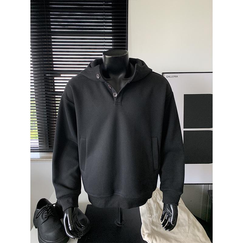

American Heavy Half-button Hooded Sweater Men s Trendy Brand High Street Design Sense Spring and Autumn Sports Versatile Couple Jacket M чёрный