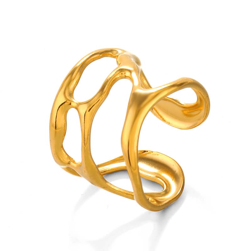 Stainless Steel Metal Lava Rings for Women Girls Fashion Gold Color Hollow Wide Adjustable Finger Rings Y2K Jewelry 2026 Trend
