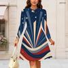 Women Plus Size Round Neck Long Sleeve Midi Dress Glitter Star Fireworks Swirl Print High Waist Swing Dress