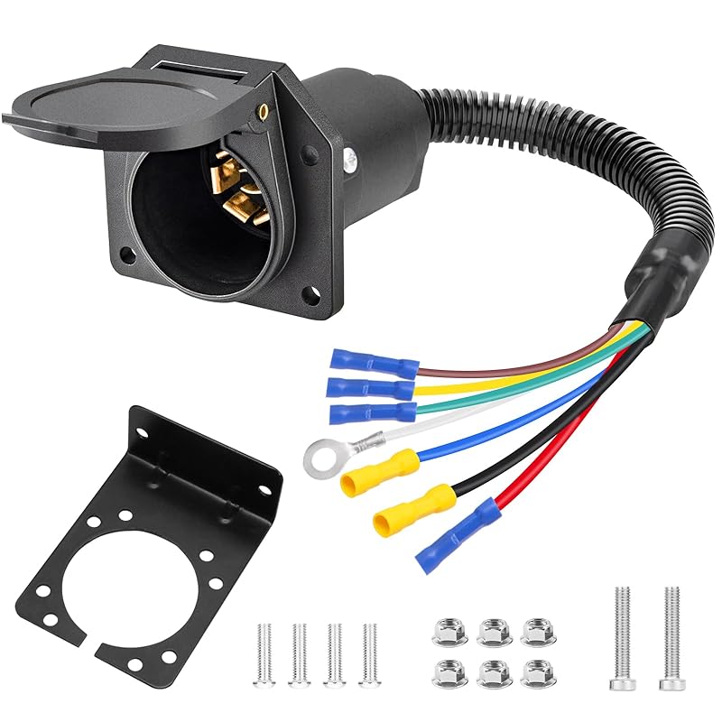 7 Pin Trailer Plug,7 Way Trailer Light Connector Socket,7 Prong Electrical Truck End Wiring Harness Vehicle Side,7 Pin Truck Plug Quick Converter