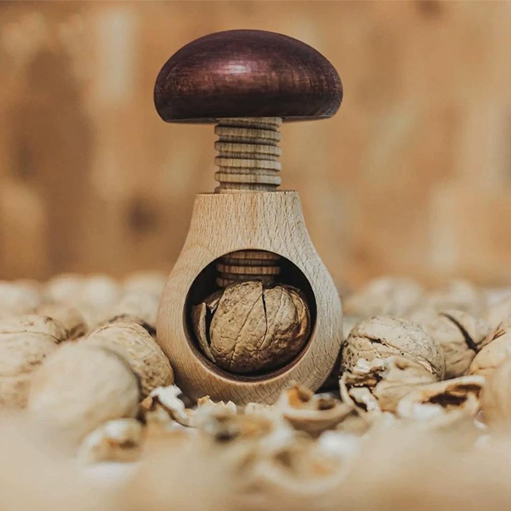 Creative Mushroom Shape Nutcracker Wooden Walnut Opener Walnut & Hard Shell Nut Opener Tool Multi-function Kitchen Tool