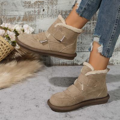 WinterWomen's Boots Fashion Solid Color Round Toe Low Heel Comfortable Suede Warm Women's Short Boots