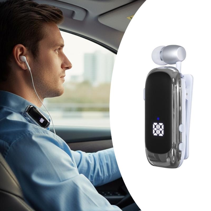 Lavalier Business Bluetooth-compatible Earphone Wireless Calling Talk Music Time LED Digital Display Headphone For Car