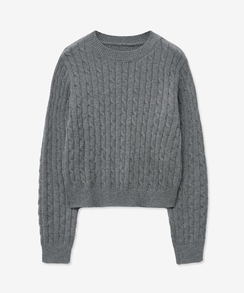 LADY VOLUME Cable Round Crop Knit_Gray