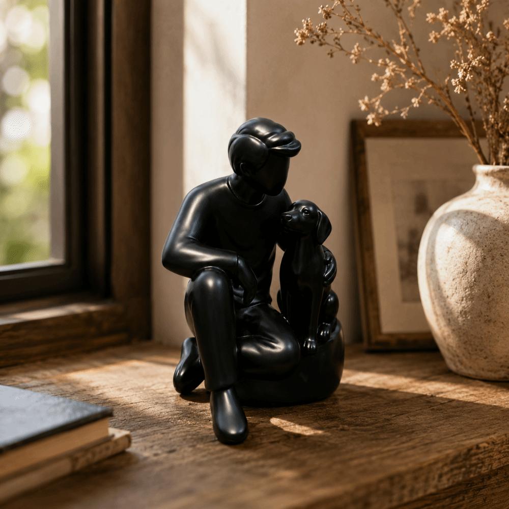 3D Printed Dog Figurine Cute Canine Statues Crafts Desktop Use Boy And Dog Statues Home Decoration