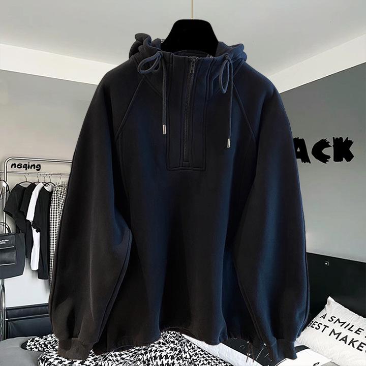 High-Quality Oversized Half-Zip Hoodie - Solid Color, Breathable Patchwork Design for Spring & Autumn
