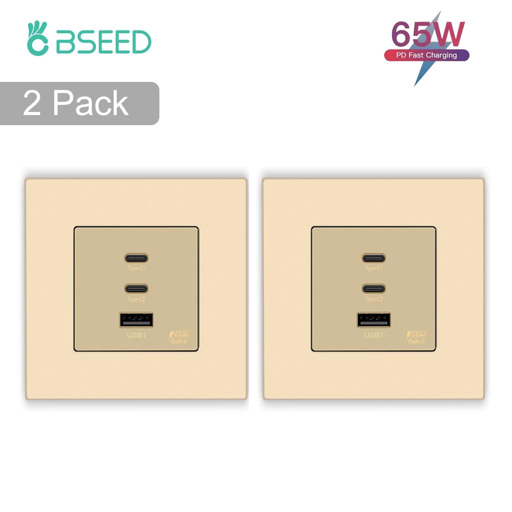 BSEED EU Wall Power Socket With Dual Type-c USB 65W Fast Ports For Phone Laptop Charging Matte Plastic Frame 1/2/3/4Pack