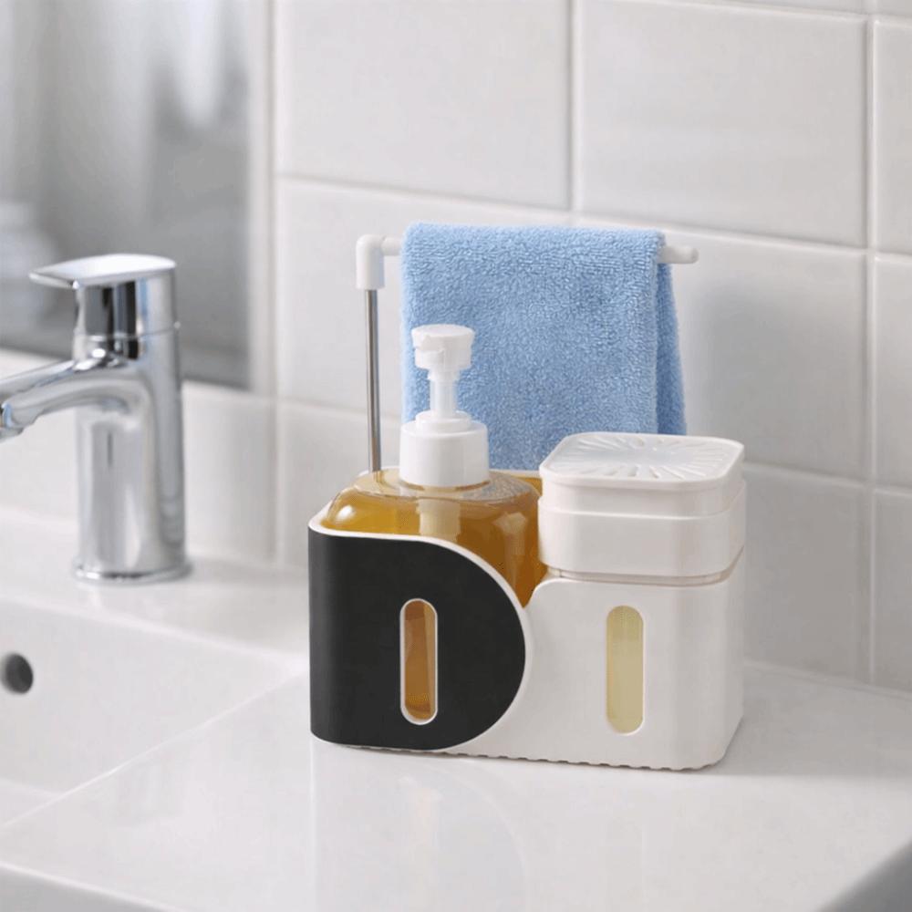 Mit Schwammhalter 4-in-1 Seifenspender Nachfüllbarer Doppel-Seifenspender Badezimmerwaschbecken
