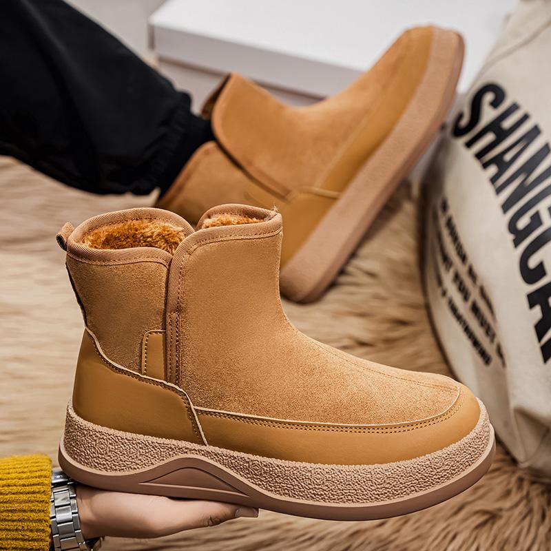 Winter Suede Casual Shoes Men Snow Fashion Ankle Boots Comfortable Fur Platform Cotton Shoes Man High-top Designer Short Boot