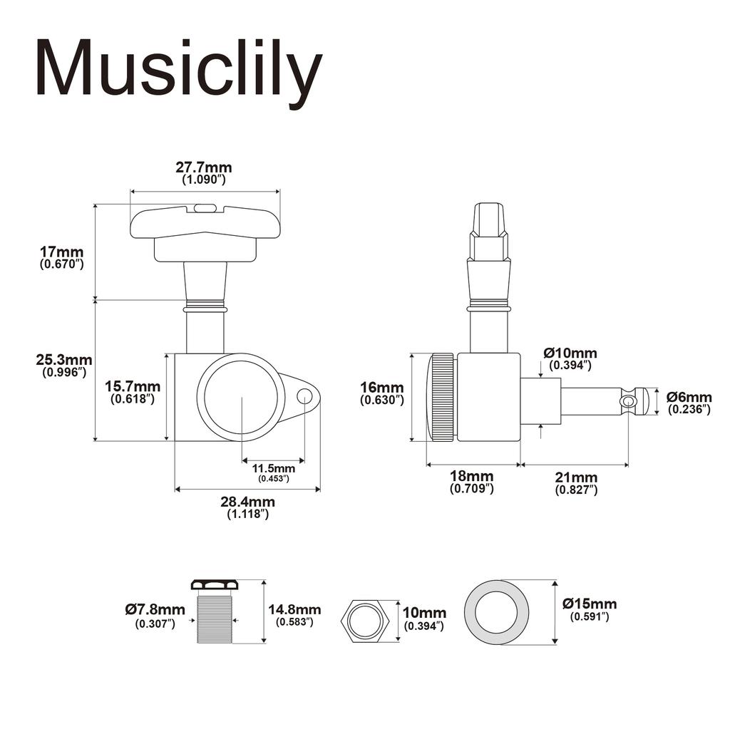Musiclily Pro R18K L3R3 Locking Gear GR Style for Black Tuners, 181 Ratio, Buttons, Acoustic/Electric Guitars,