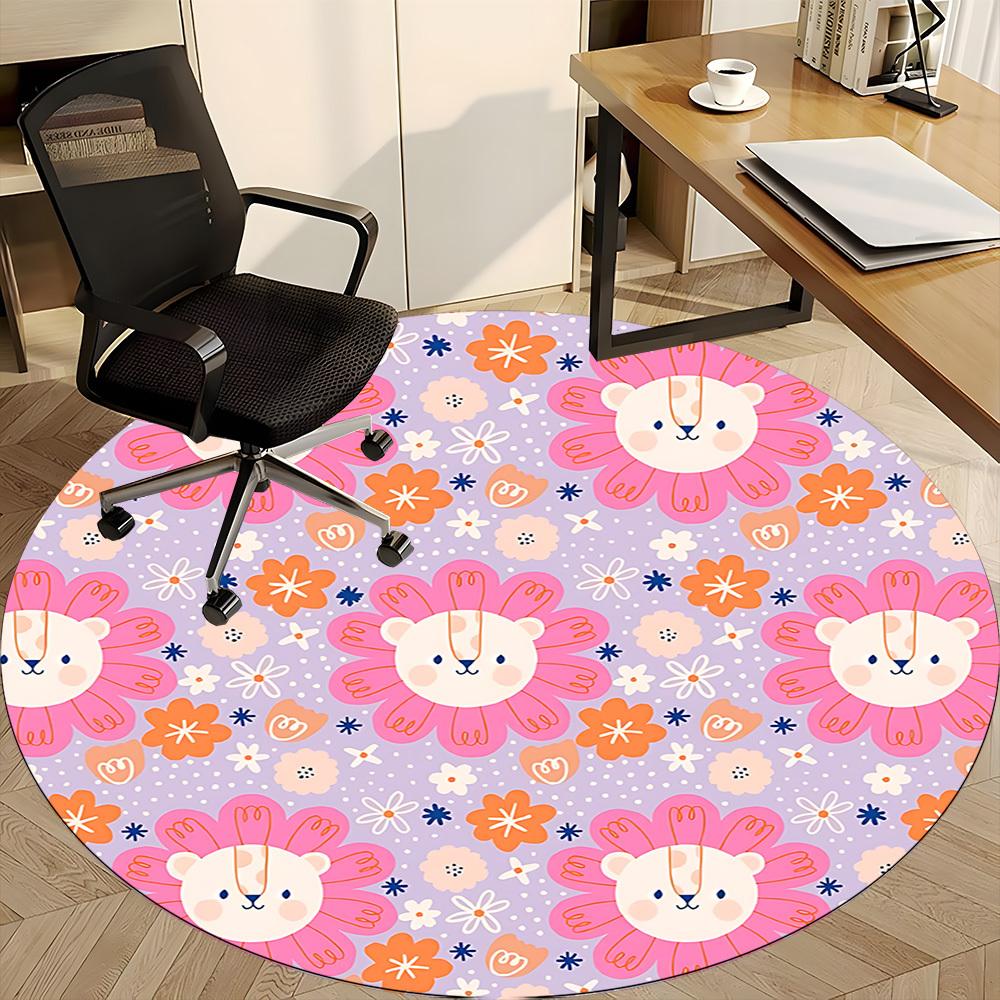 1PC Floral Lions Office Round Area Rug, Mat Suitable ForOffice, Under Office Chairs Bedroom Living Room Home Decor, Room Deco