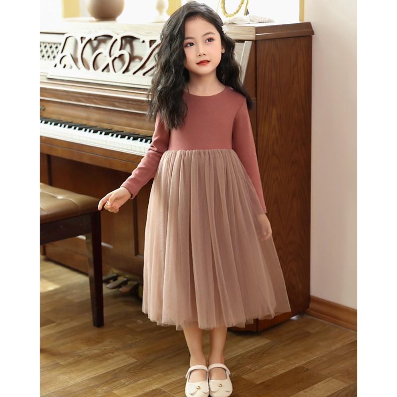 Girls Long Sleeve Princess Dress Kids Mesh Party Winter Basic