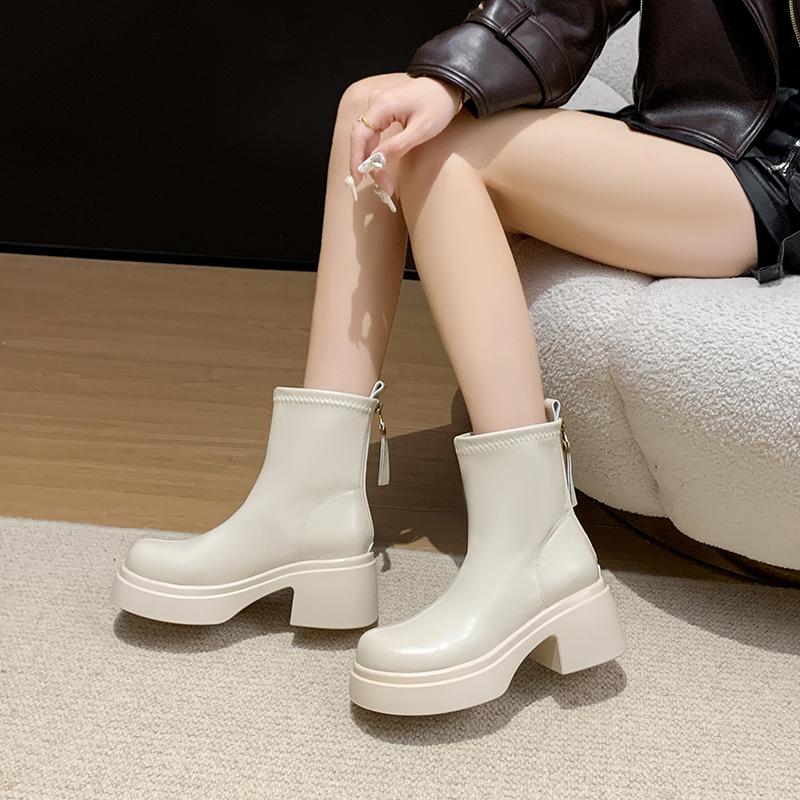 Fashion Aphixta New Patent Leather Women Ankle Boots Back Zip Concise Modern Boots 7cm Square Heel Shoe Woman Boats Botines Para Mujeres