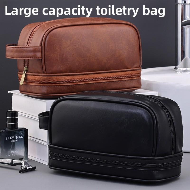 Mens Dual Layer Travel Toiletry Bag With Waterproof Pu Leather For Business Trips